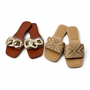 👡ZARA Sandal Bundle Size 39 | Gold Embellished + Chain Slide Sandals